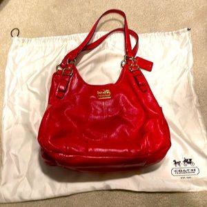 Red leather 3 compartment hand bag